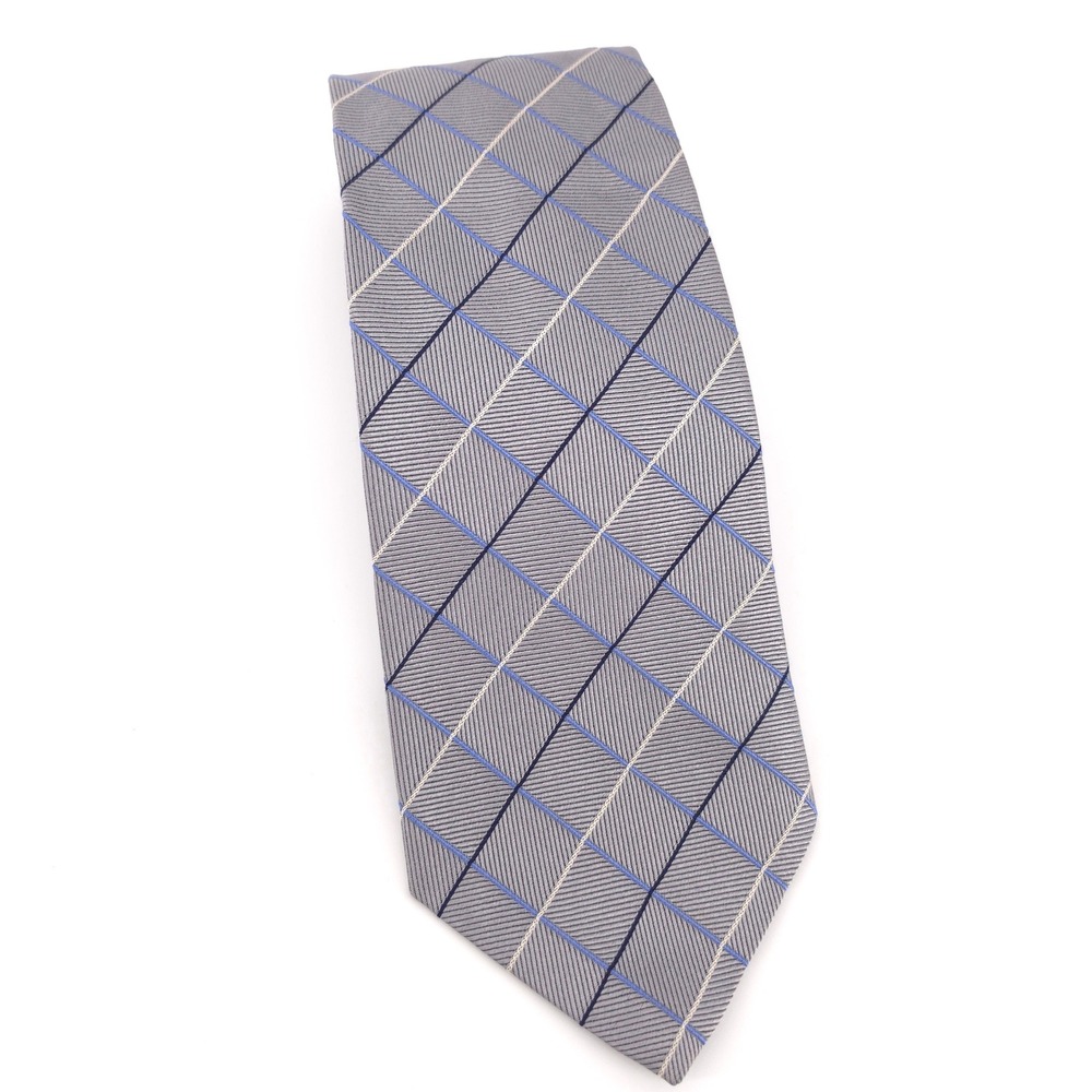 Brooks Brothers Makers Mens Tie Silk Gray Blue Plaid Made in USA Classic - Picture 2 of 9
